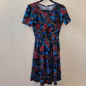 XS Multicolor Flower Print LuLaRoe Amelia Dress